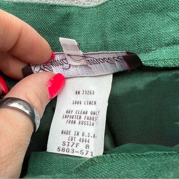 Vintage 90s Alexander Campbell 100% Linen green high waist pleated shorts - Picture 4 of 5